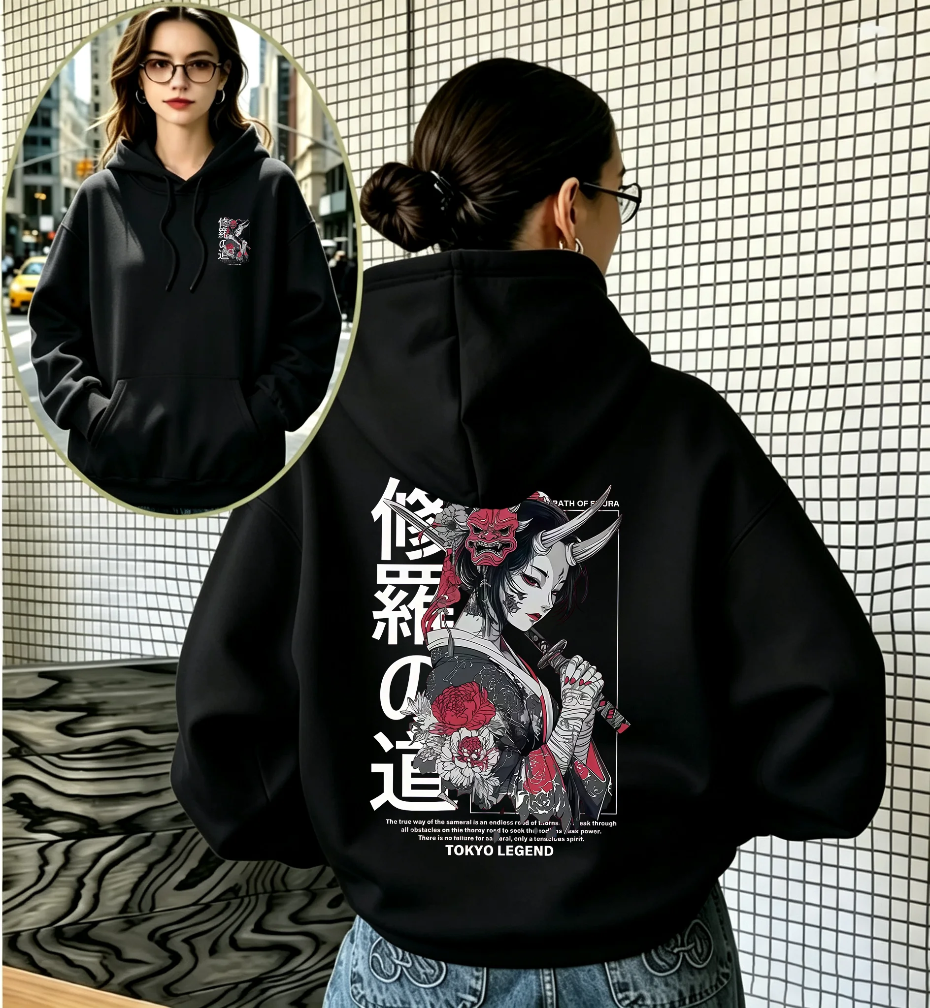 Tokyo Legend Anime Samurai Hoodie Japanese Kanji Print Men Women Streetwear Oversized Pullover Hooded Sweatshirt