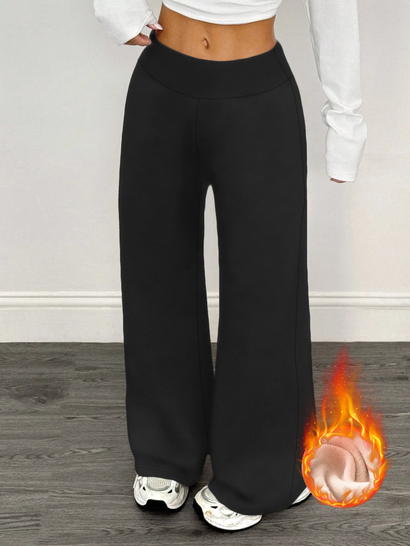 Winter-Damen-Hose mit Fleece-Futter, warme Hose, hohe Taille, weites Bein, verdickt, lässig, locker, bequem, für den täglichen Gebrauch