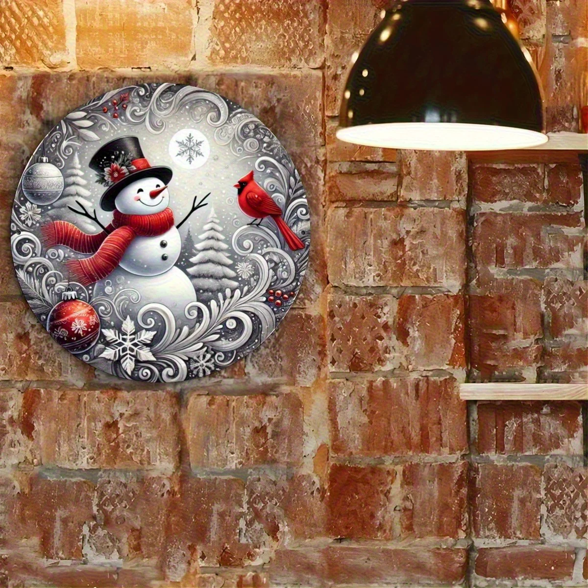 2D Flat, Single Piece, Retro Christmas And Easter Metal Wall Art - Snowman Wearing a Top Hat, Red Cardinal, Cardinal Berries - S
