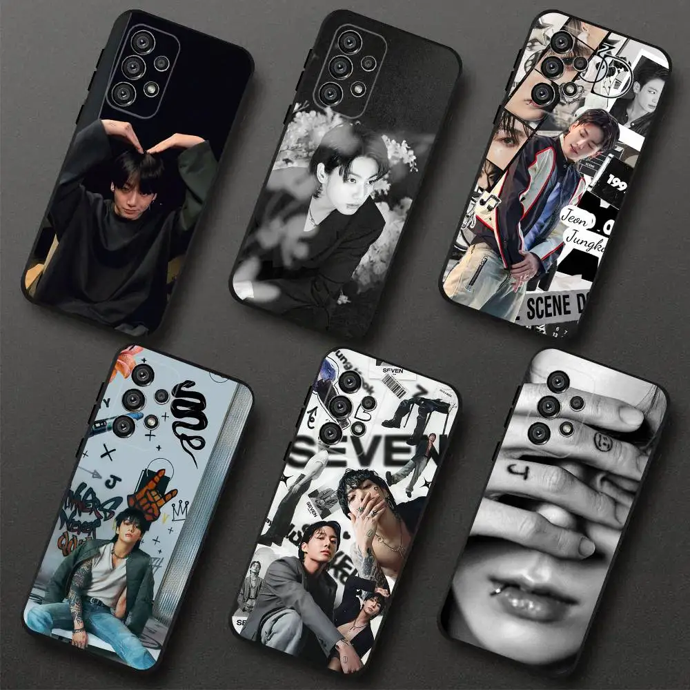 حافظة هاتف كوريا J-Jung-kook Kpop لهاتف سامسونج S 25,24,23,22,30,21,10,9,Ultra,Plus,Lite,FE,4,5G حافظة ناعمة سوداء