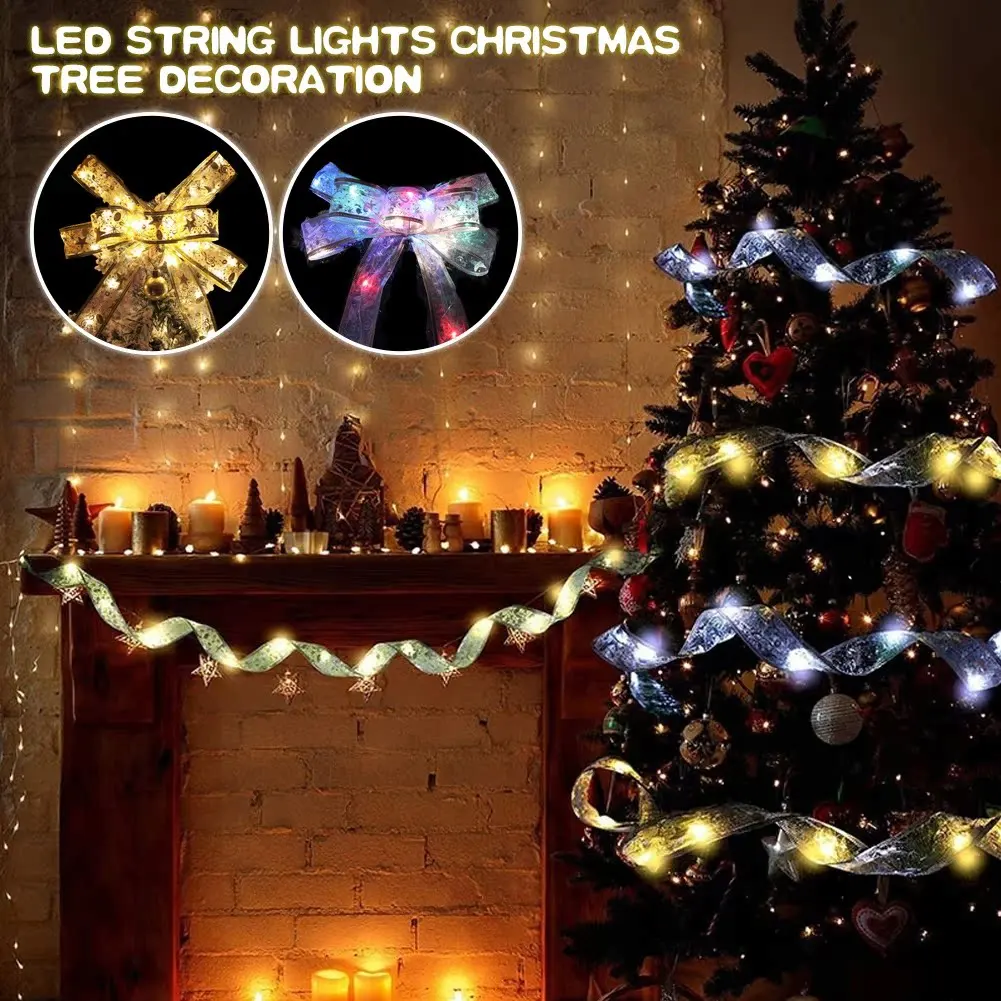 Christmas Ribbon LED String Lights Christmas Decorations Christmas Tree Decoration Hanging Gifts Stamping Double Ribbon Ambience