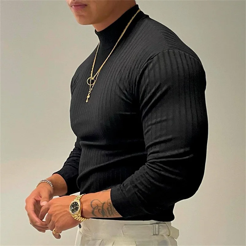 Fitness Jogging T-shirt Men Stripe solid color Long sleeve Male Bodybuilding Workout Skinny Tee shirt Top Running Sport sweate