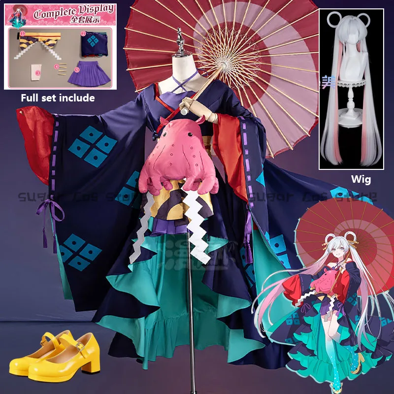 

Костюм для косплея «Космическая принцесса Кагуя»: парик, платье, кимоно, головной убор Ячио Рунами для женщин, на Хэллоуин и вечеринки