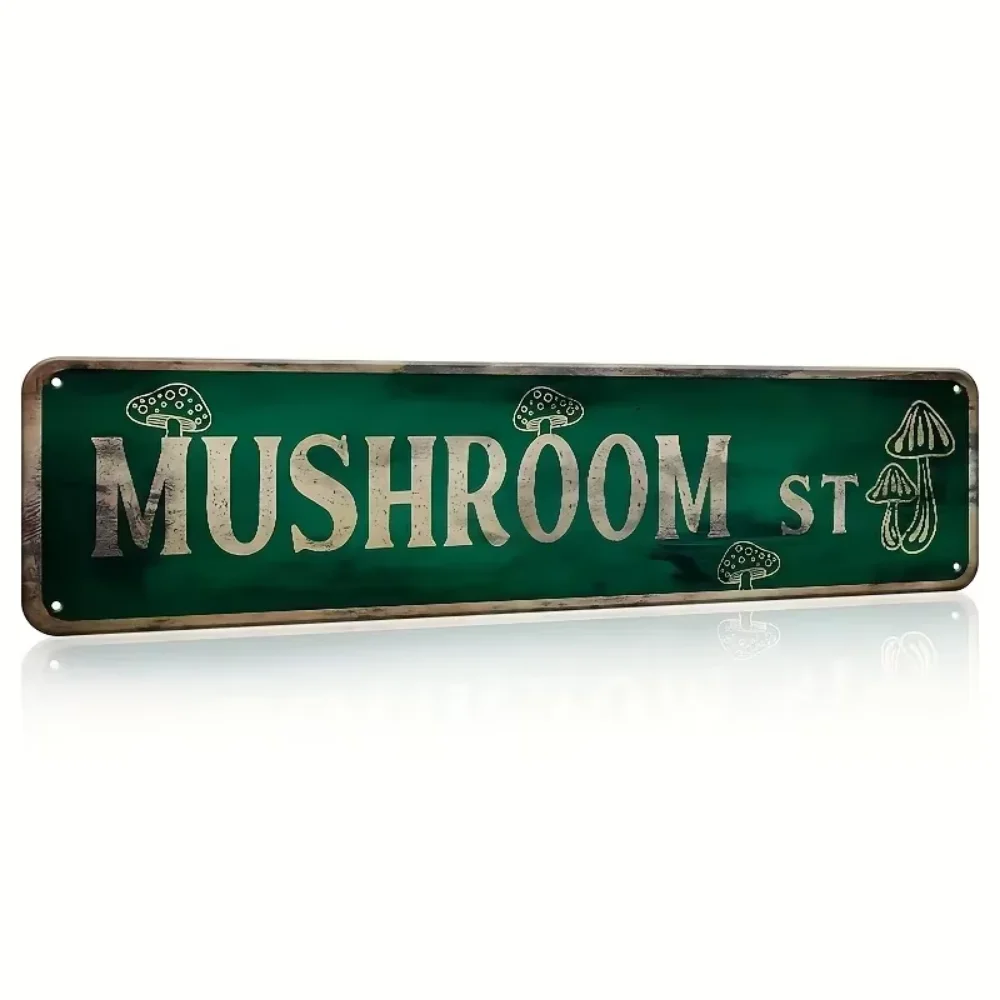 Antique Metal Mushroom Street Sign Vintage Art Plaque Iron Novelty Decor for Bedroom Home Farmhouse Bar Cafe Garage