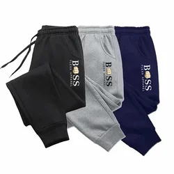 Autumn winter men's sports pants, outdoor jogging pants, printed high waisted cropped pants, casual fleece warm women's pants