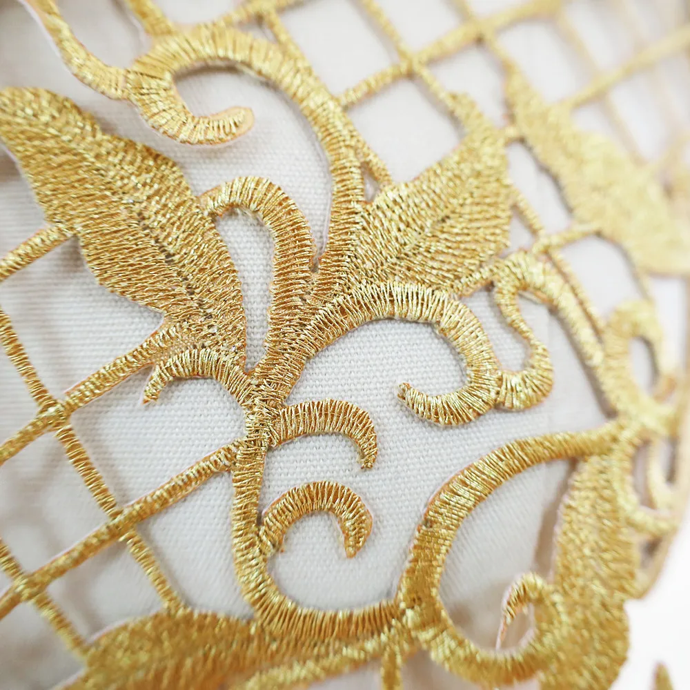 Gold Barock Appliques Gestickte Brautkleid Stoff Kragen Eisen Nähen Auf Patch Für Hochzeit Kleidung Kleid Dekorationen DIY Handwerk