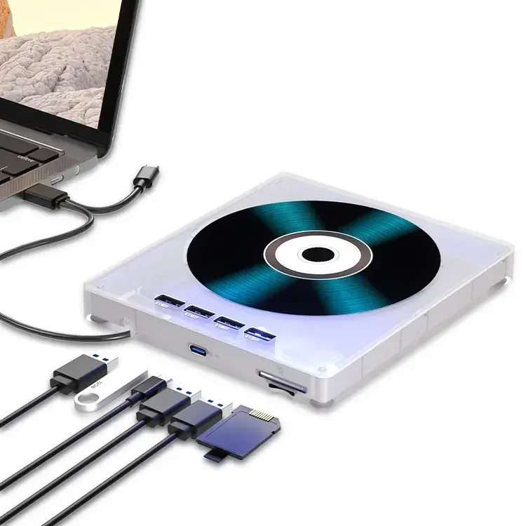 7 in 1 Multifunctional USB 3.0 Mobile DVD-RW Recorder Player External Desktop PC Laptop for DVD CD Drive with TF SD Card Reader