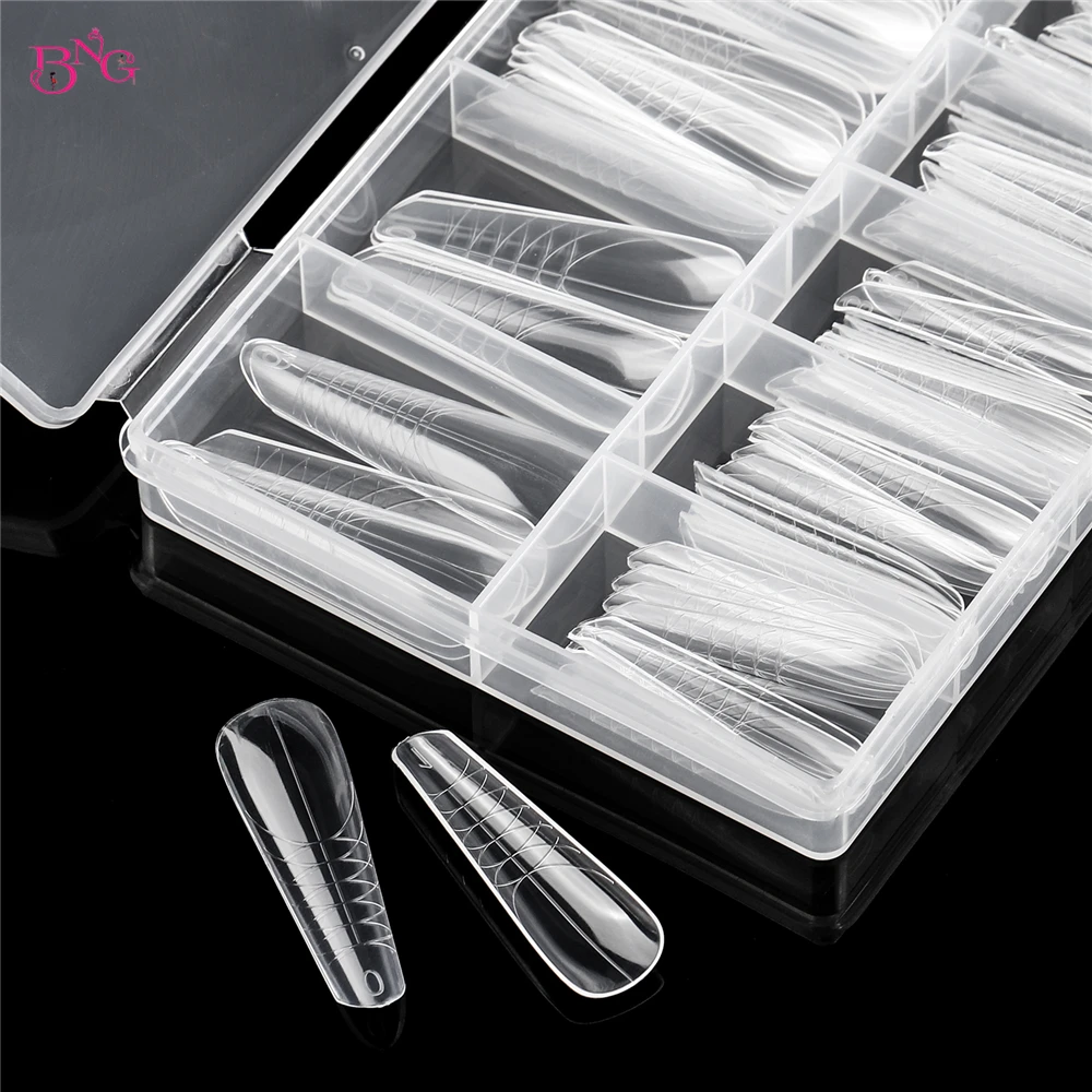BNG 140Pcs Nail Dual Forms Almond 14 Sizes Professional Salon Easy Use Reusable Nail Extension Molds DIY Home Tools