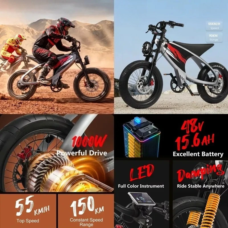 

New E-Bike Adults Mountain Off-road Electric Motorcycle Long Range High Racing Performance City Sport Electric Hybrid Bicycle