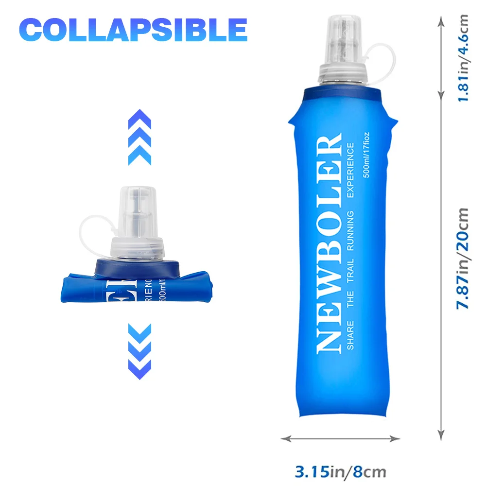 Botella de agua suave de silicona plegable, botella de agua para deportes al aire libre, viajes, correr, bolsa de hidratación, 500ML