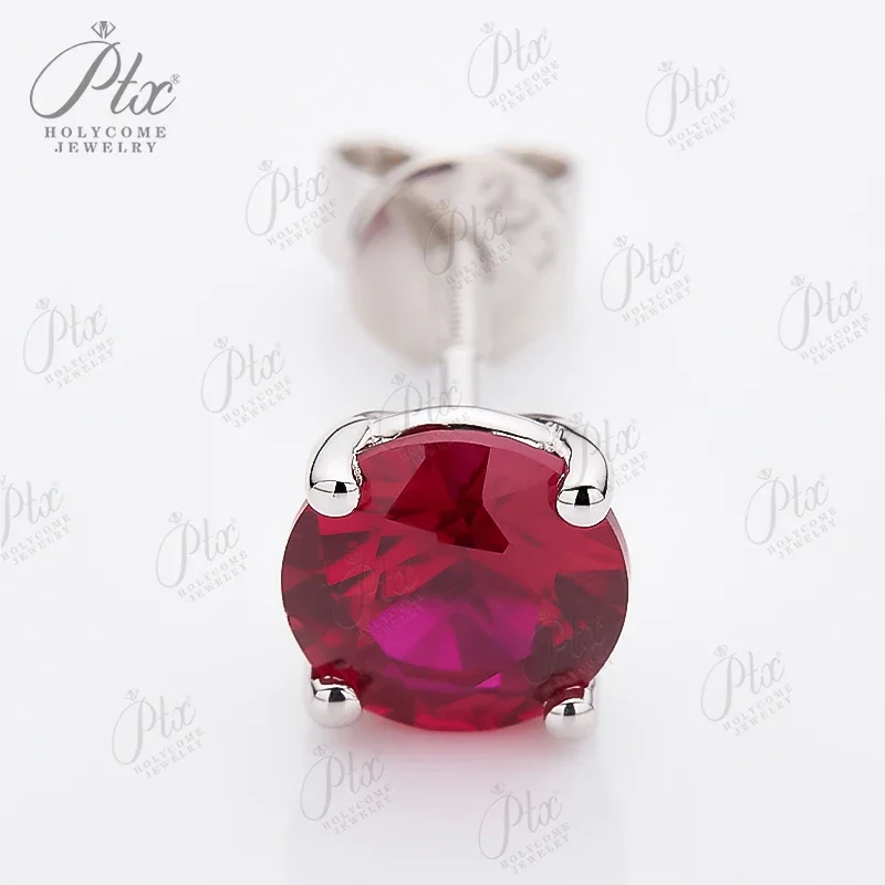 Four-prong Lab Grown Ruby Screw Back Earrings Sparkling 1CT Pigeon Red Earring for Women Real Gold Wedding Jewelry Anti Allergic