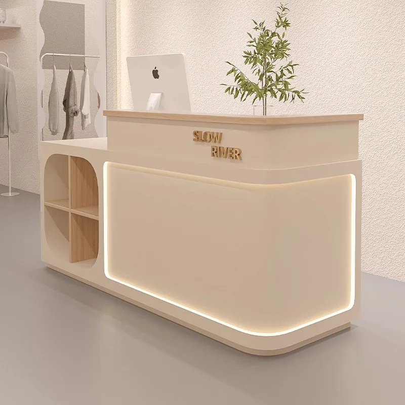 Internet Celebrity Cream-Style Women's Clothing Store Simple Wood Reception Cabinet Small Bar Counter Shop Cashier Desk Beauty