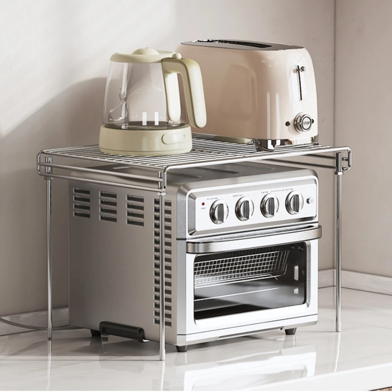 Kitchen Microwave Oven Rack Stainless Steel Storage Shelf for Space-saving Rice Cooker Stand Cookware Organizer Seasoning Shelf