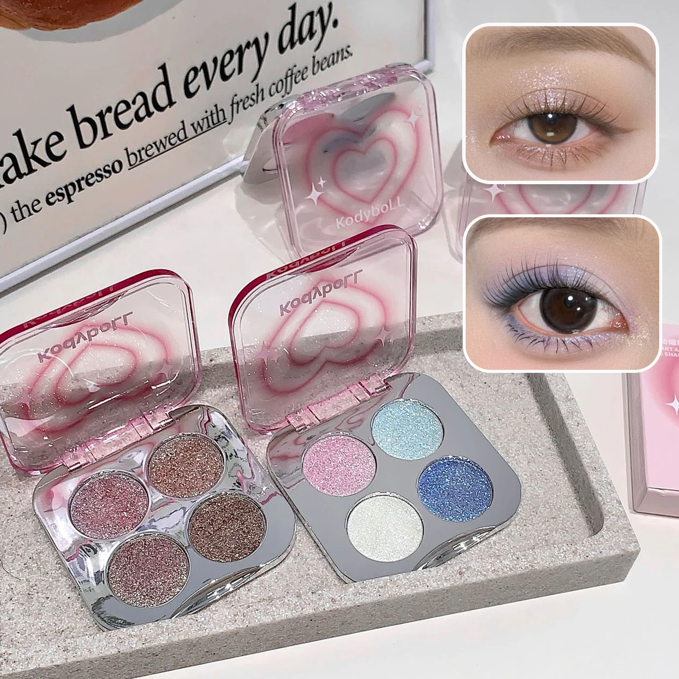 4-Color Glitter Eyeshadow Palette Shimmer Multicolor Sparkling Diamond Finish, Smooth Texture, No Clumping,  Stage Party Makeup