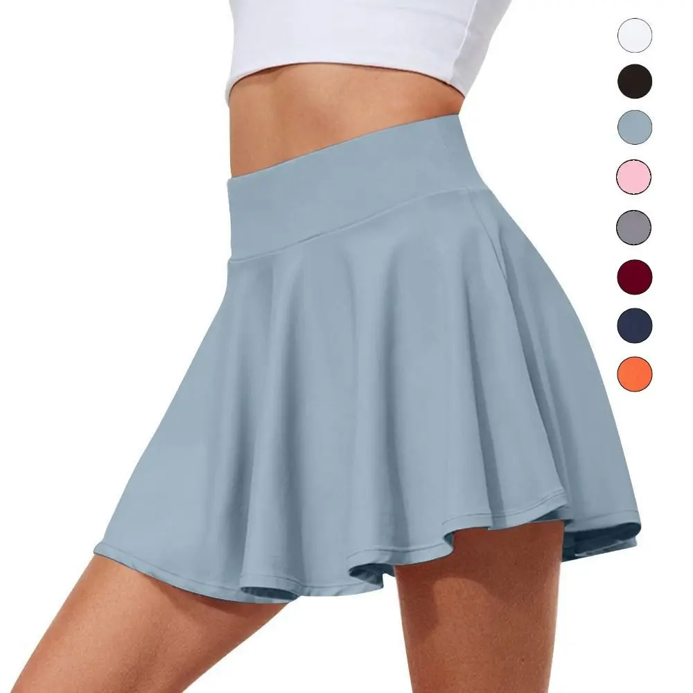 

Pleated Tennis Skirts with Shorts Pockets Built-in Shorts High Waisted Skirts Moisture Wickin Crossover Style Running Skirts