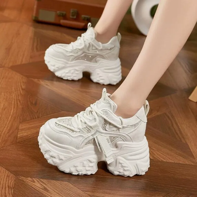 9CM 2026 Luxury Microfiber Leather Rhinestone Bling Daddy Tide Breathable Platform Fashion Comfy High Brand Autumn Spring Shoes