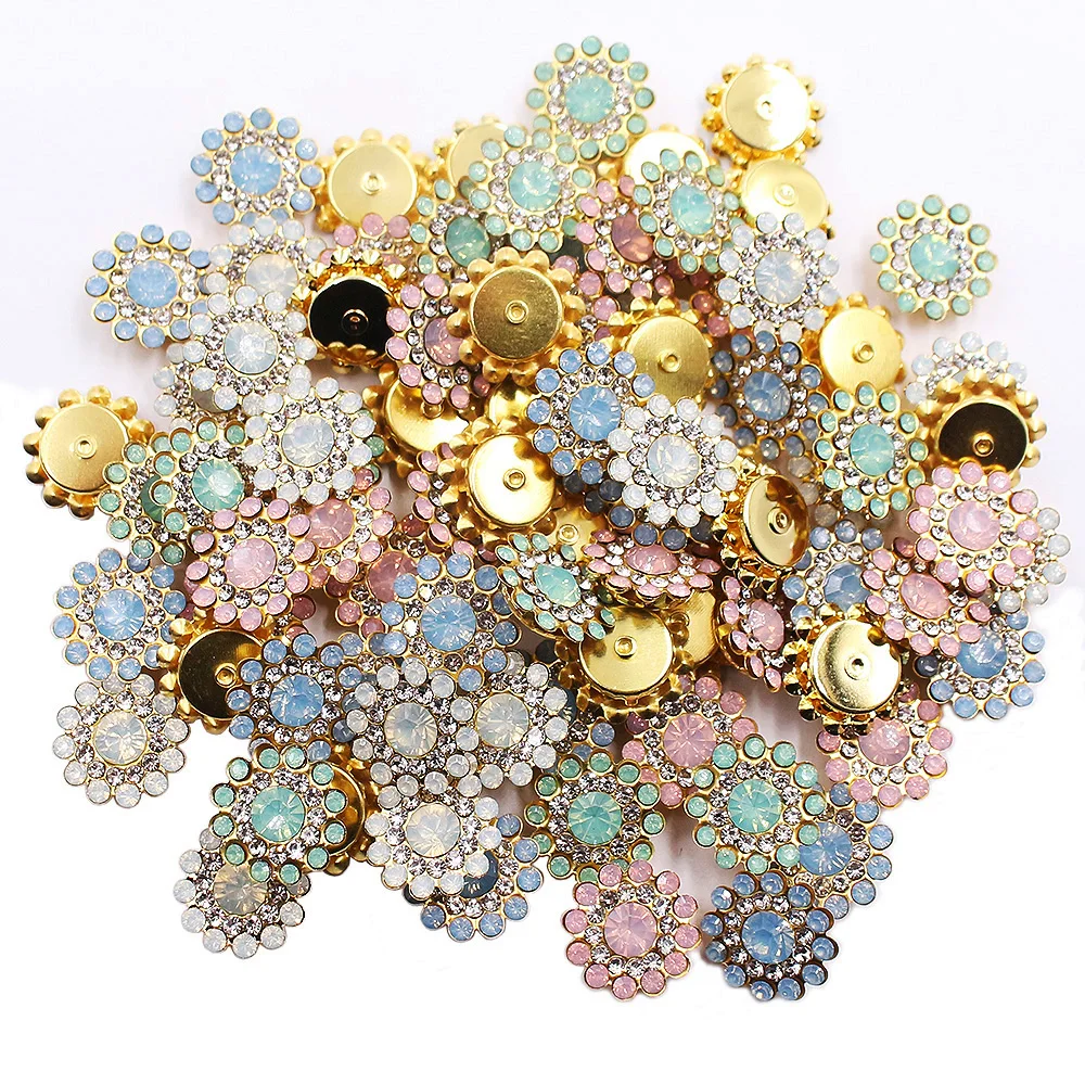 14mm Sunflower Claw Sew On Rhinestones Tirm Shiny Crystals Stones Gold Base Handwork Sewing Rhinestones Accessories Crafts Gems