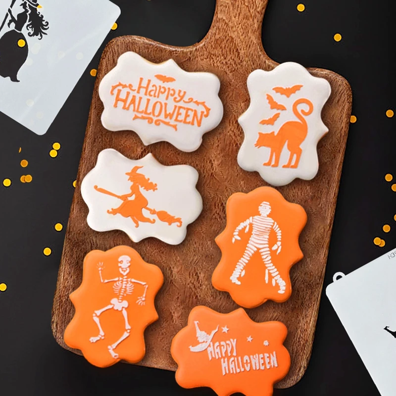 Halloween Cookie Coffee Spray Stencils Template Mesh Biscuit Cutter Fondant Cake Mold DIY Halloween Party Decoration Baking Tool