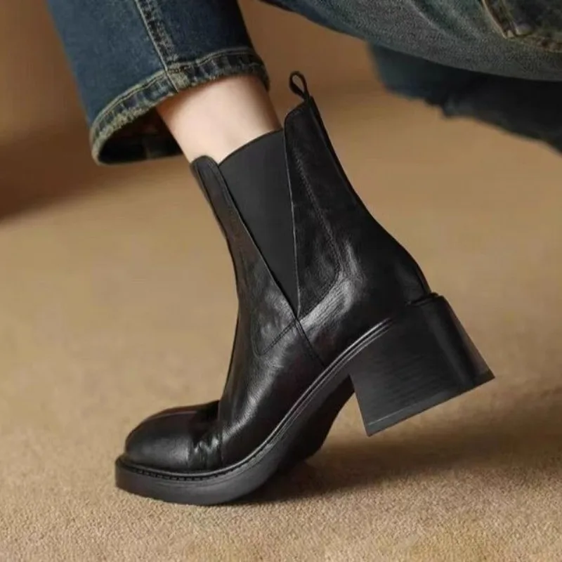 

Элегантные женские ботильоны на высоком каблуке, модные туфли на массивном каблуке с квадратным носком, дизайнерские зимние ботинки 2024, новые вечерние брендовые ботинки, женские туфли-лодочки
