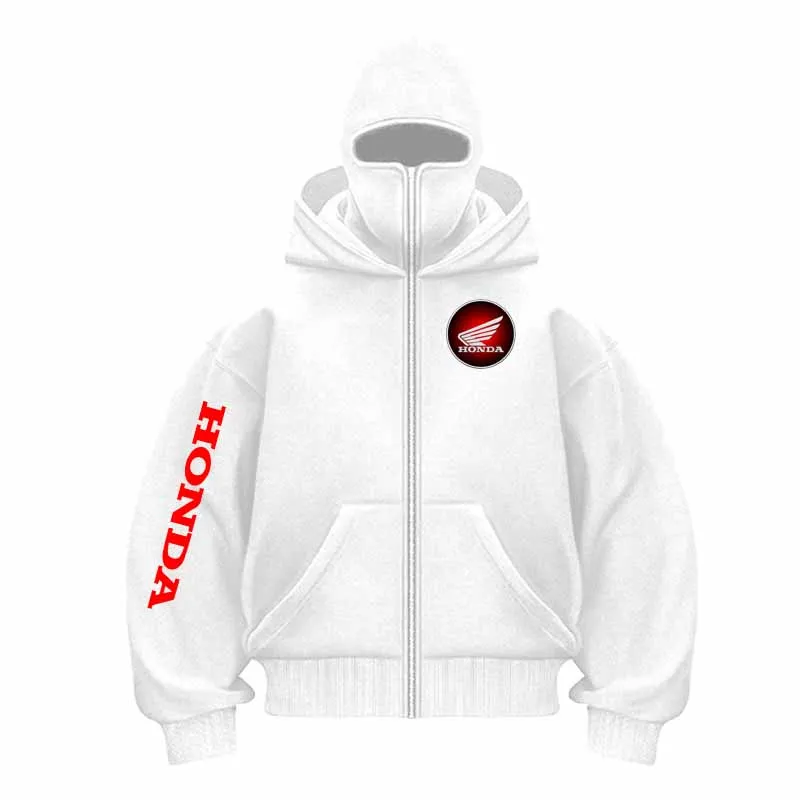 Honda Logo Hombres Zip Sudadera con capucha Invierno Cálido Casual Sudadera Y2K con Capucha Mascarilla Diseño de Cremallera