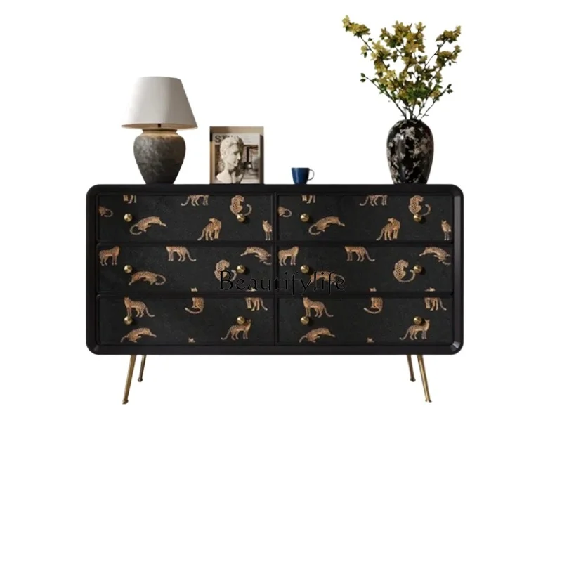 

Medieval six-chest cabinet solid wood painted bedroom chest of drawers art decorative locker