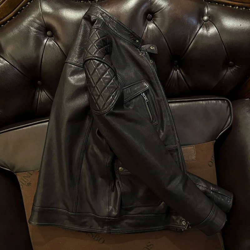 Top-grain leather stand-up collar new vegetable-tanned workwear pure