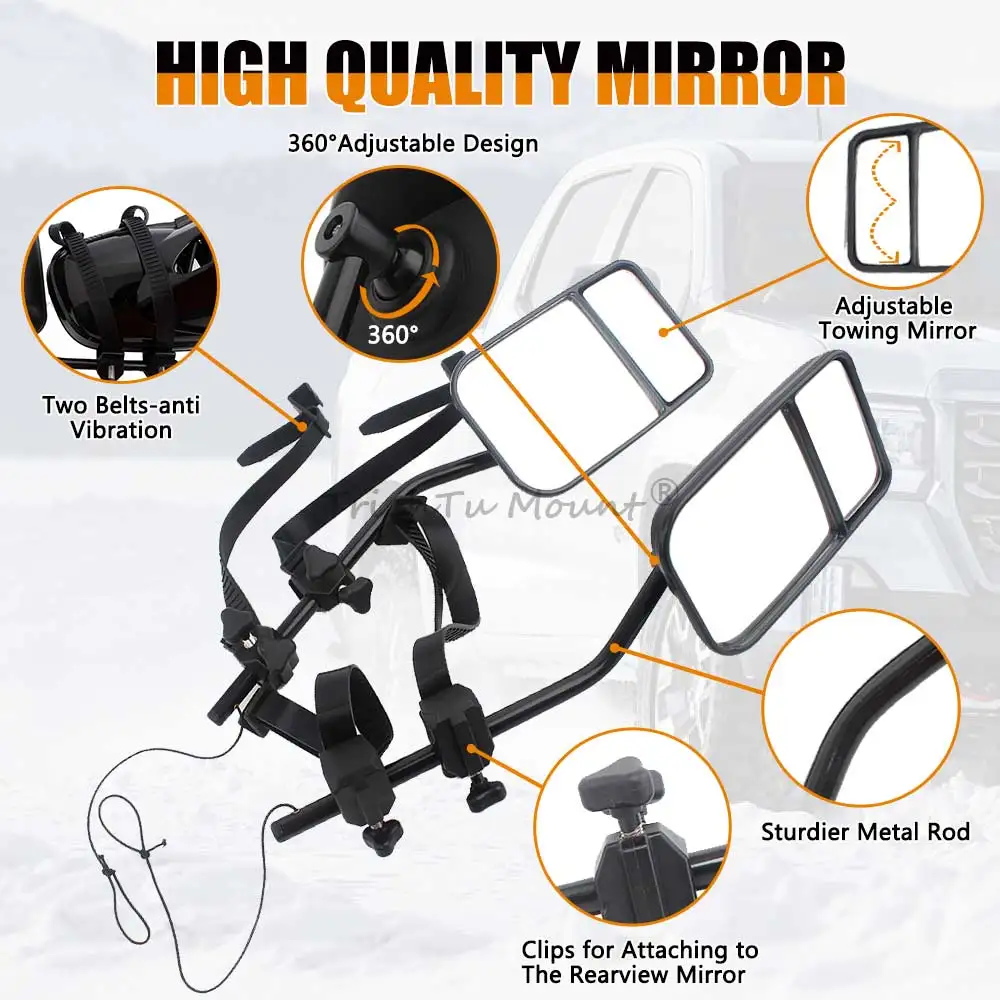 For Example RVs/Trucks/Caravan/Van/Cars/Trailers 1 Set Black Front Extension Mirrors Towing Trailer Including Mirror Universal - view 4