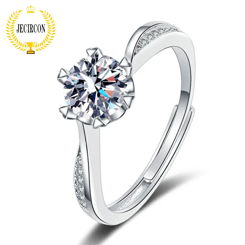 

JECIRCON D Color Moissanite Ring for Women 925 Sterling Silver Twist Arm 6 Prong 1 Carat PT950 Platinum Lab Diamond Wedding Band