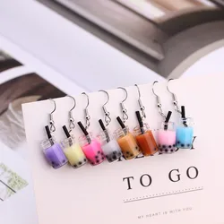 11 Candy Color Creative Funny Bubble Milky Tea Pendant Dangle Earrings for Women Drink Party Ear Jewelry Girl Gift