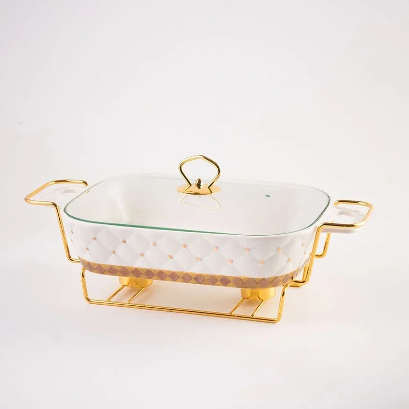 Rectangular porcelain plate, hot pot soup, ceramic utensils, heater, casserole set, glass lid baking pan.