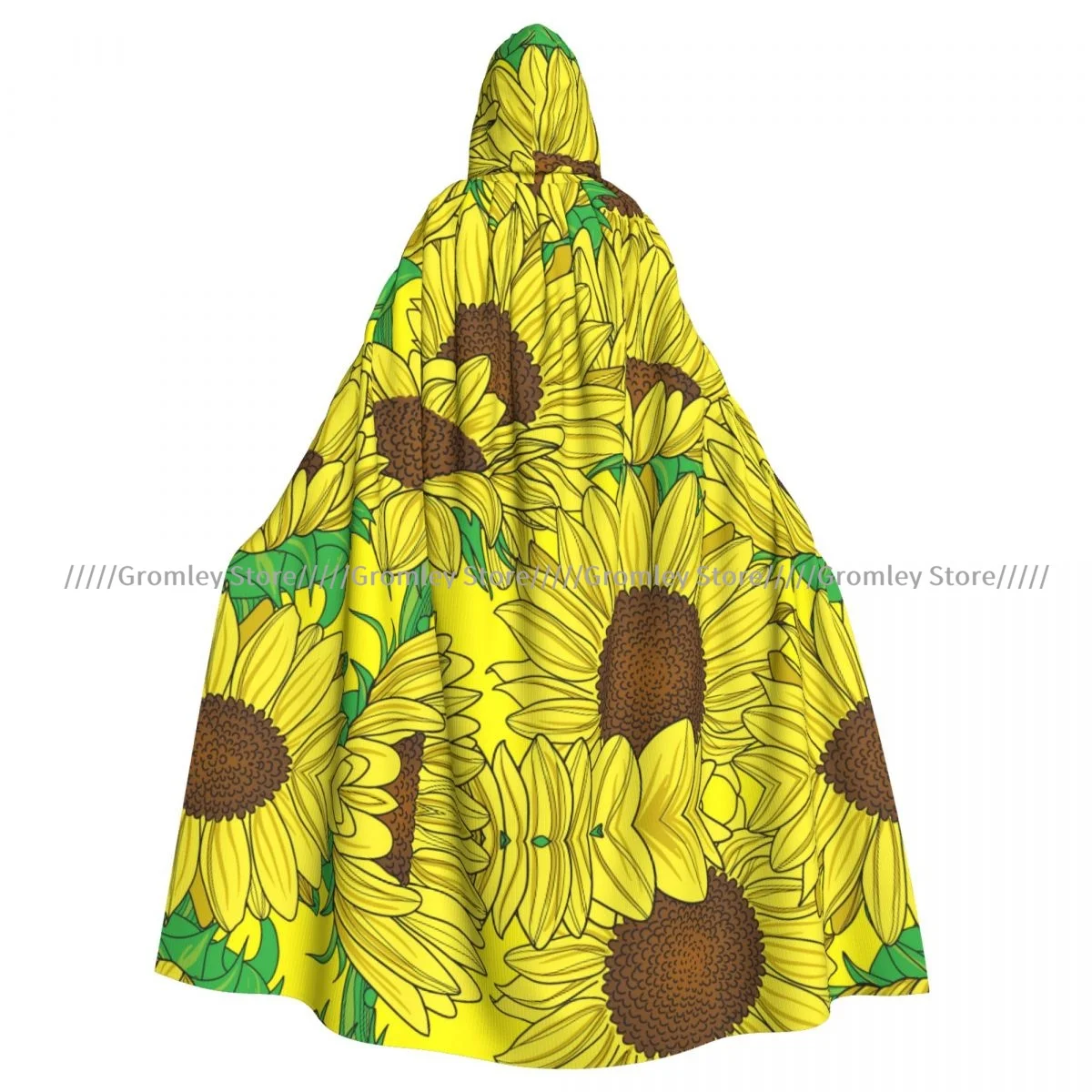 Adult Sunflowers Pattern Cloak Cape Hooded Medieval Costume Witch Wicca Vampire Halloween Costume Dress Coat