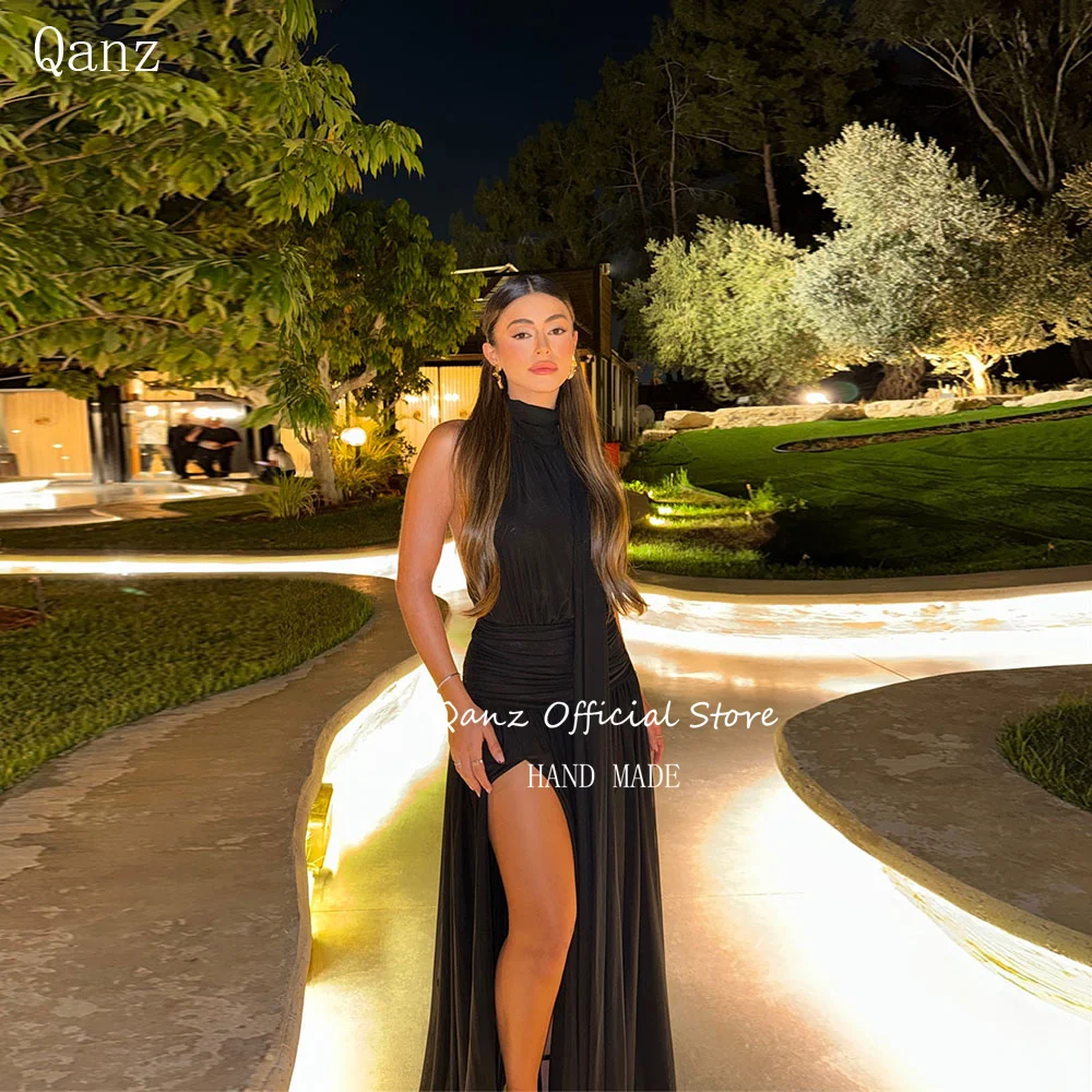 

Qanz Sexy Black Chiffon Evening Dress High Slit Elegant Dresses For Special Event Backless Mermaid Vestidos De Fiesta Customized