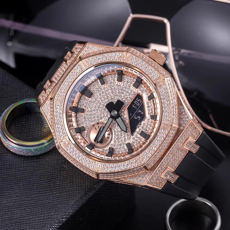 カシオ-g-shock時計ストラップセット,ダイヤモンドがちりばめられたダイヤル,ジルコニア付きケース,改造されたインナーシャドウサークル,ga2100