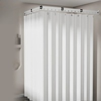 ‌Sucker Mounted Shower Curtain - Waterproof Foldable Bathroom PEVA Liner, Mold-Proof No Drilling for Rental Homes