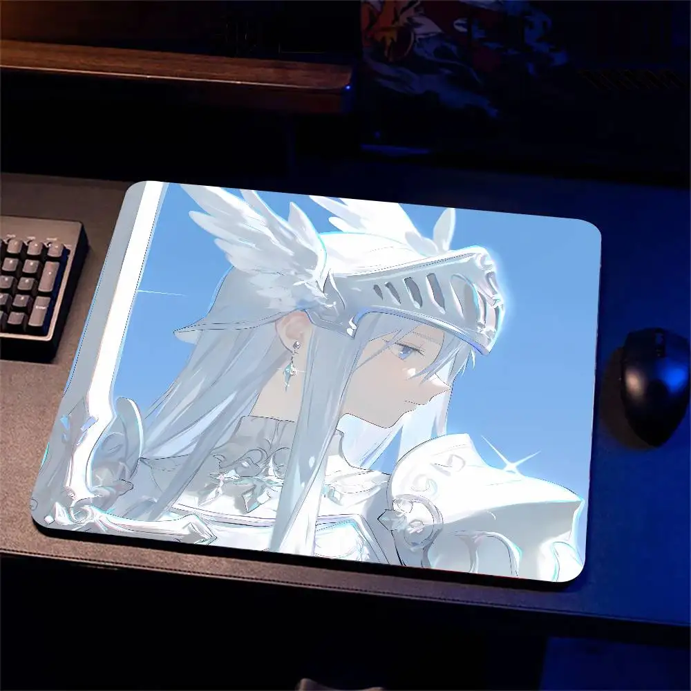 Anime White Valkyrie Small Mouse Pad, Blue Sky Winged Knight Girl Print Mini Mousepad, Non‑Slip Rubber Base Compact Mouse Mat