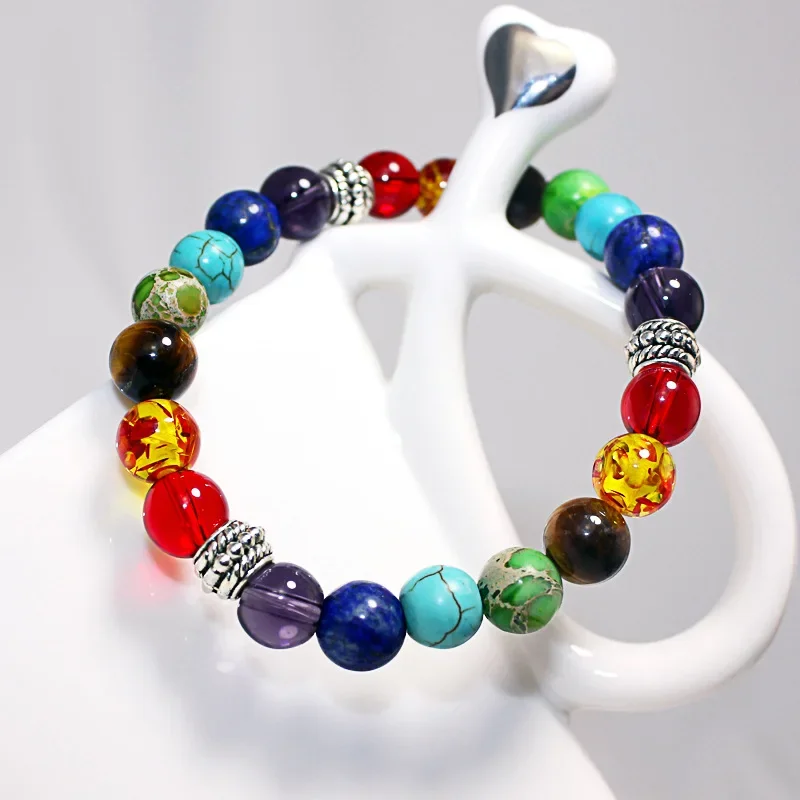 7 Chakra Colorful Beads Bracelet Natural Stone Black Rope Braided Yoga Reiki Healing Balance Bracelets & Bangles Meditation Gift