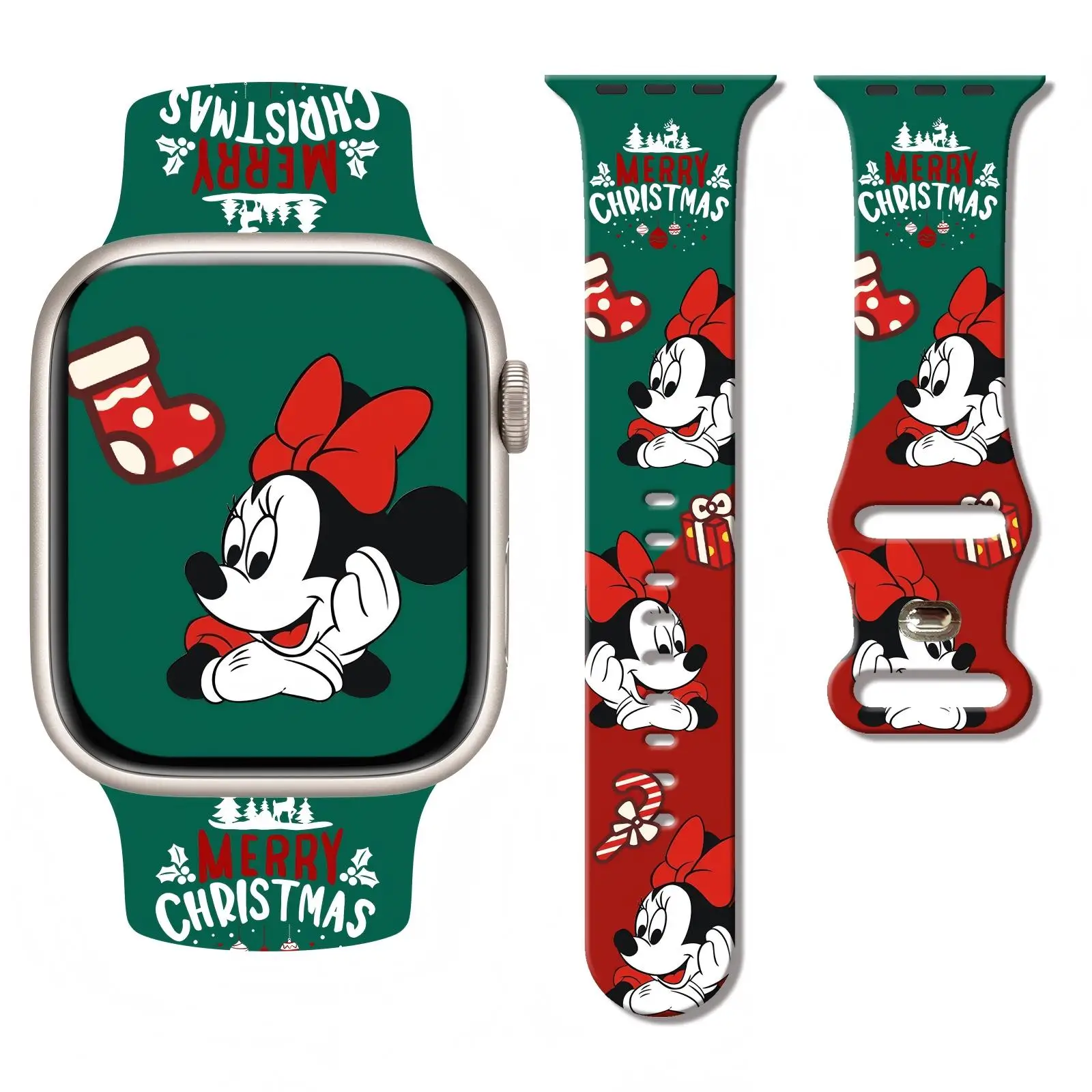 

Disney Christmas Series Playful Mickey Print Band for Apple Watch 11/10/9/SE, Soft Silicone Replacement Watchband 45mm/44mm/42mm