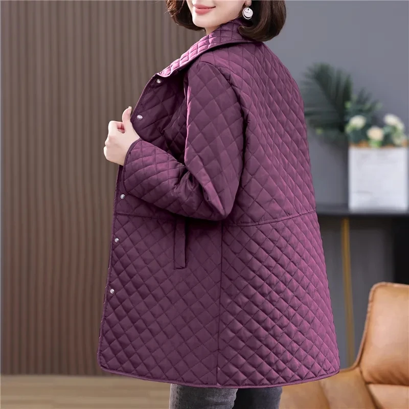 2025New Primavera Autunno Retro Comfort Versatile Reticolo rombico Cotone leggero Allentato Parka da donna Giù Giacca di cotone Cappotto caldo femminile