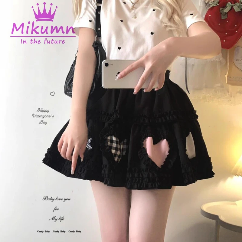 Mikautumn-Mini Saia Gótica Feminina Lolita Kawaii, Doce Amor Japonês Saia De Bolo Plissado, Meninas Harajuku Bonito Saias Curtas, Y2k