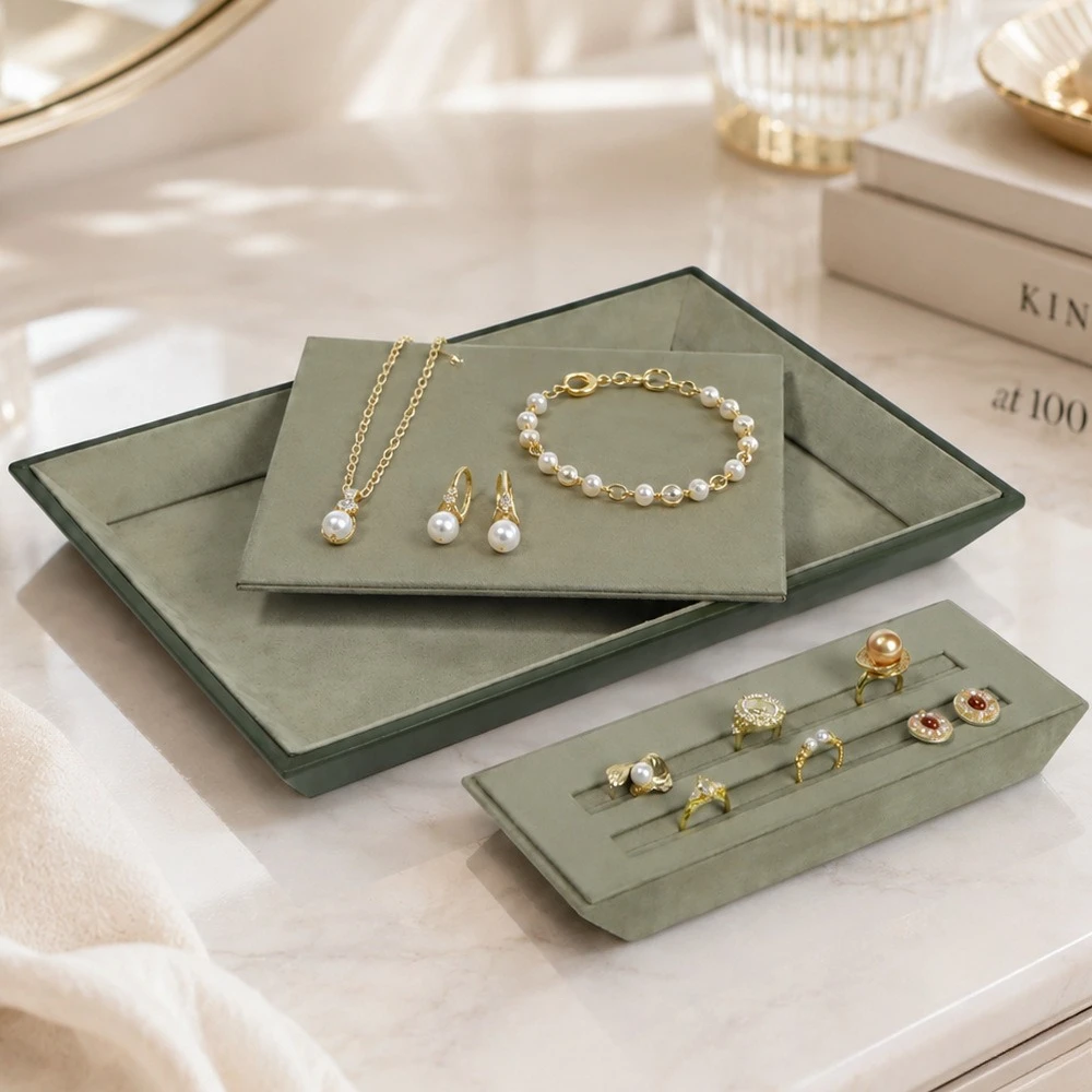 Luxury Microfiber Leather Jewelry Tray, Ramadan Gift for Women, Display & Storage for Gemstone Pearl Necklace Ring