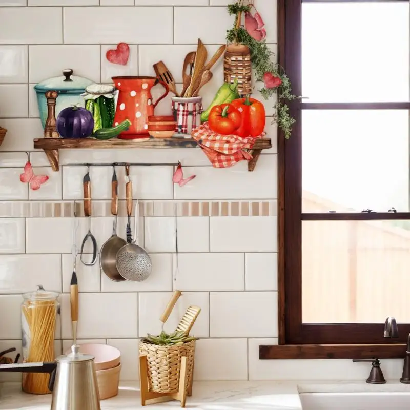 

Kitchen Supplies Pattern Wall Sticker For Kitchen Restaurant Background Decoration Mural Art Home Decor