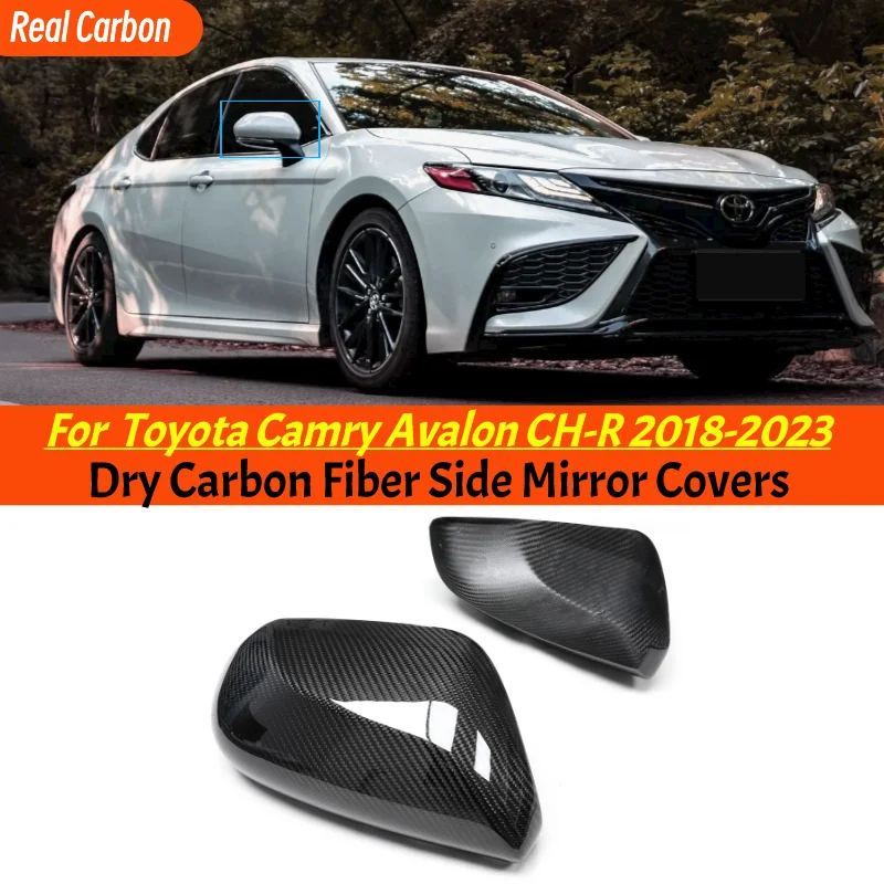 For Toyota Camry Avalon Mirror Dry Carbon Fiber Rearview Mirror Caps Add On Style Shell 2-piece Rearview Mirror Cover 2018-2023