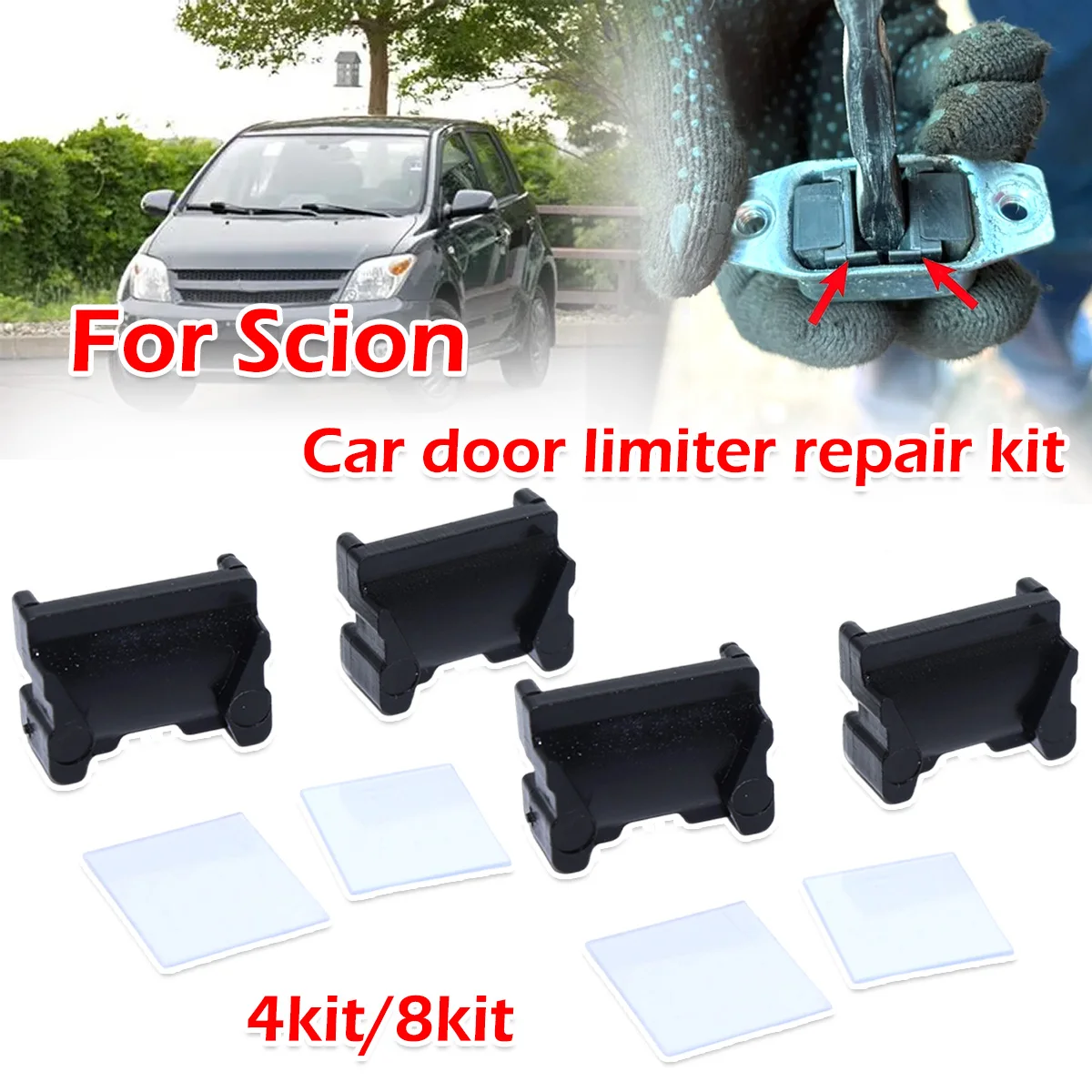 

4kit For Scion xA 6 2004-2006 xB 2008-2015 xD 07-2014 New Door Check Strap Limiter Repair Kit Stopper Damping Spring Clips black