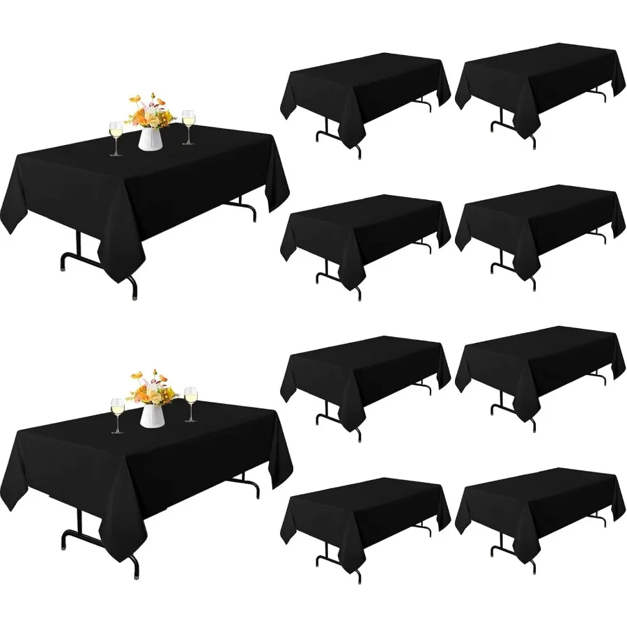

10 упаковок черной прямоугольной скатерти, скатерти 60 x 102 дюйма для столов на 6 футов, устойчивый к морщинам полиэстеровый моющийся стол Cov