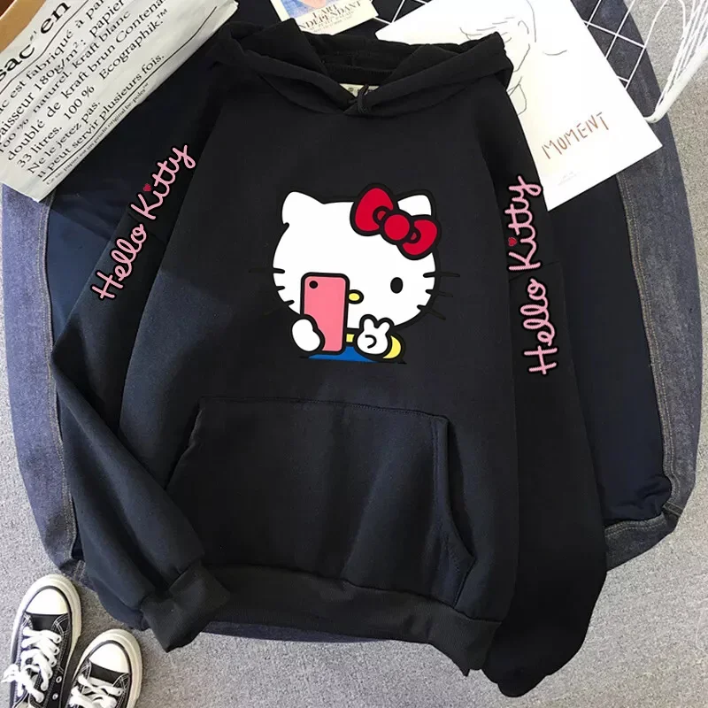 Damen Sportswear Sanrio Japan Harajuku Hello Kitty Tops Süße Kleidung Muster Hoodie Winter Langarm Jacke