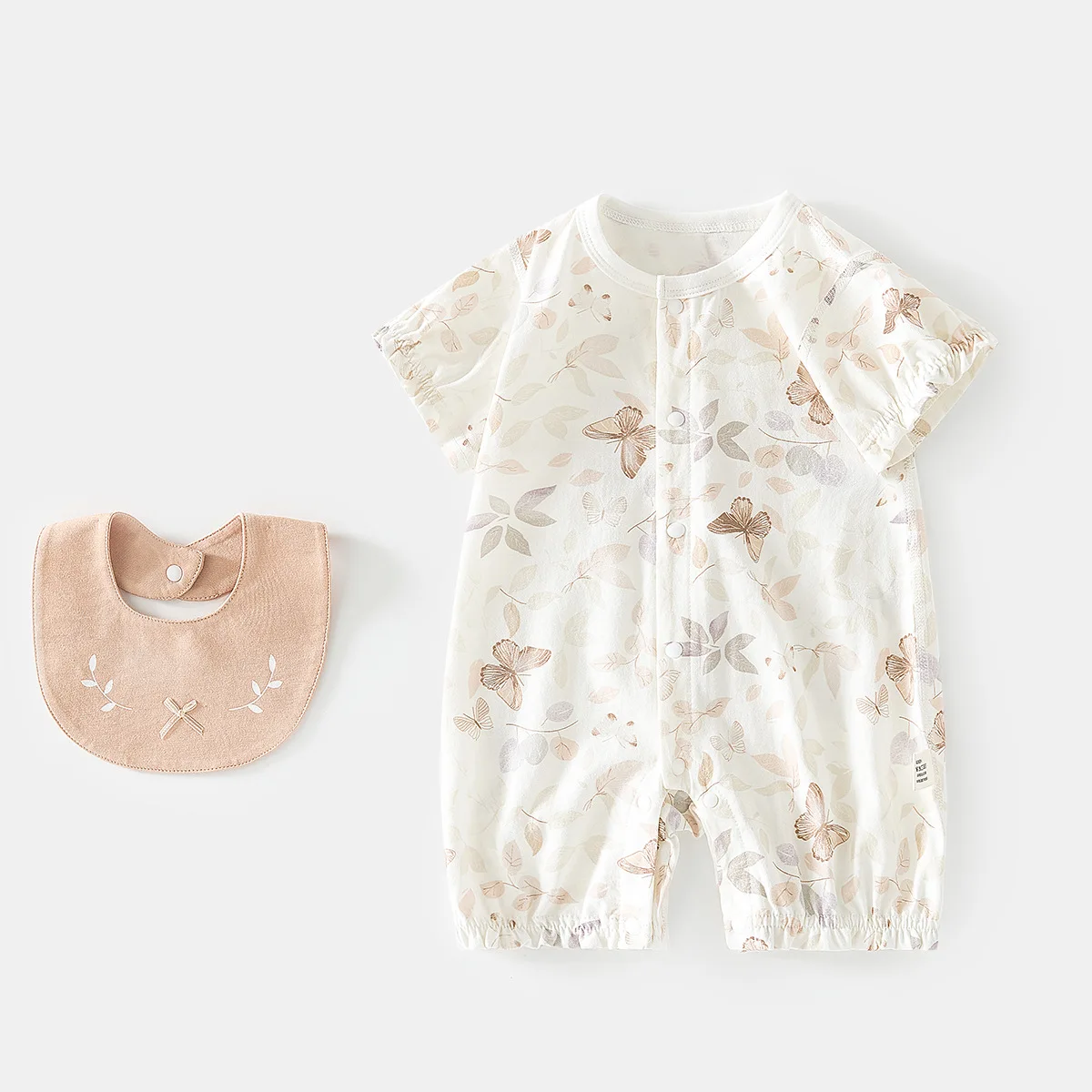 Baby Summer Short Sleeve Rompers Baby Ice Oxygen Cotton Thin Romper Infant Air Conditioning Clothes Romper with Bib