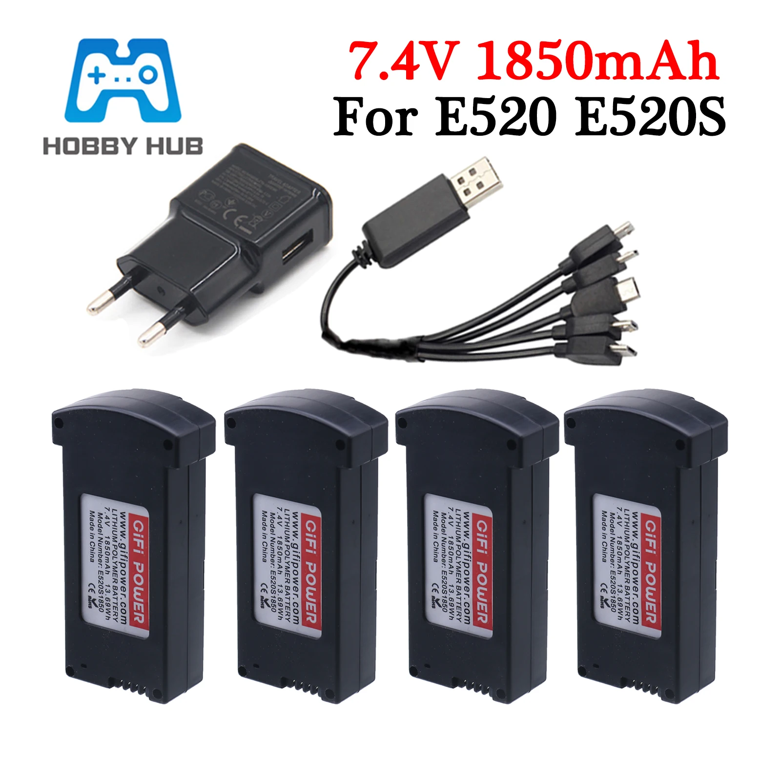 

Upgrade 1850MAH 7.4V LiPo Battery Charger Sets For RC E520 E520S JD-22S RC Quadcopter Spare Parts 7.4V Battery For E520 Drones