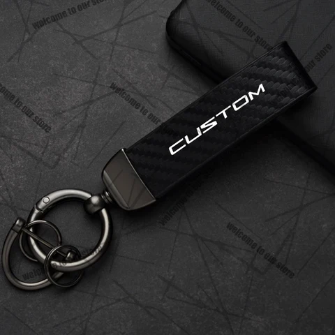 Car Keychain For Ford Transit Tourneo Custom MK7 MK8 Tuning Logo Carbon Fiber Leather Zinc Alloy Emblem Key Chain Accessories