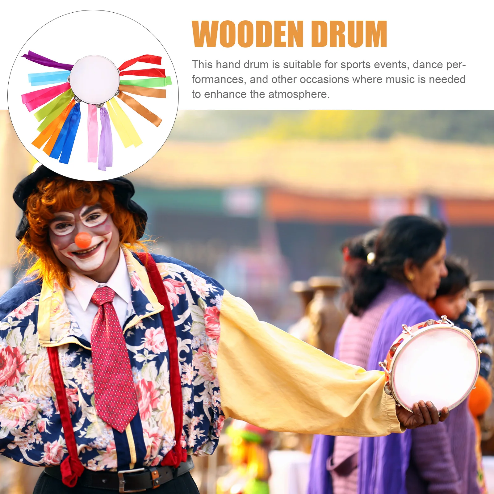

25cm Long 12 Colorful Ribbons 20cm Diameter Bell Drum Sturdy Tambourine Stage Performance Party Cheering Props Musical