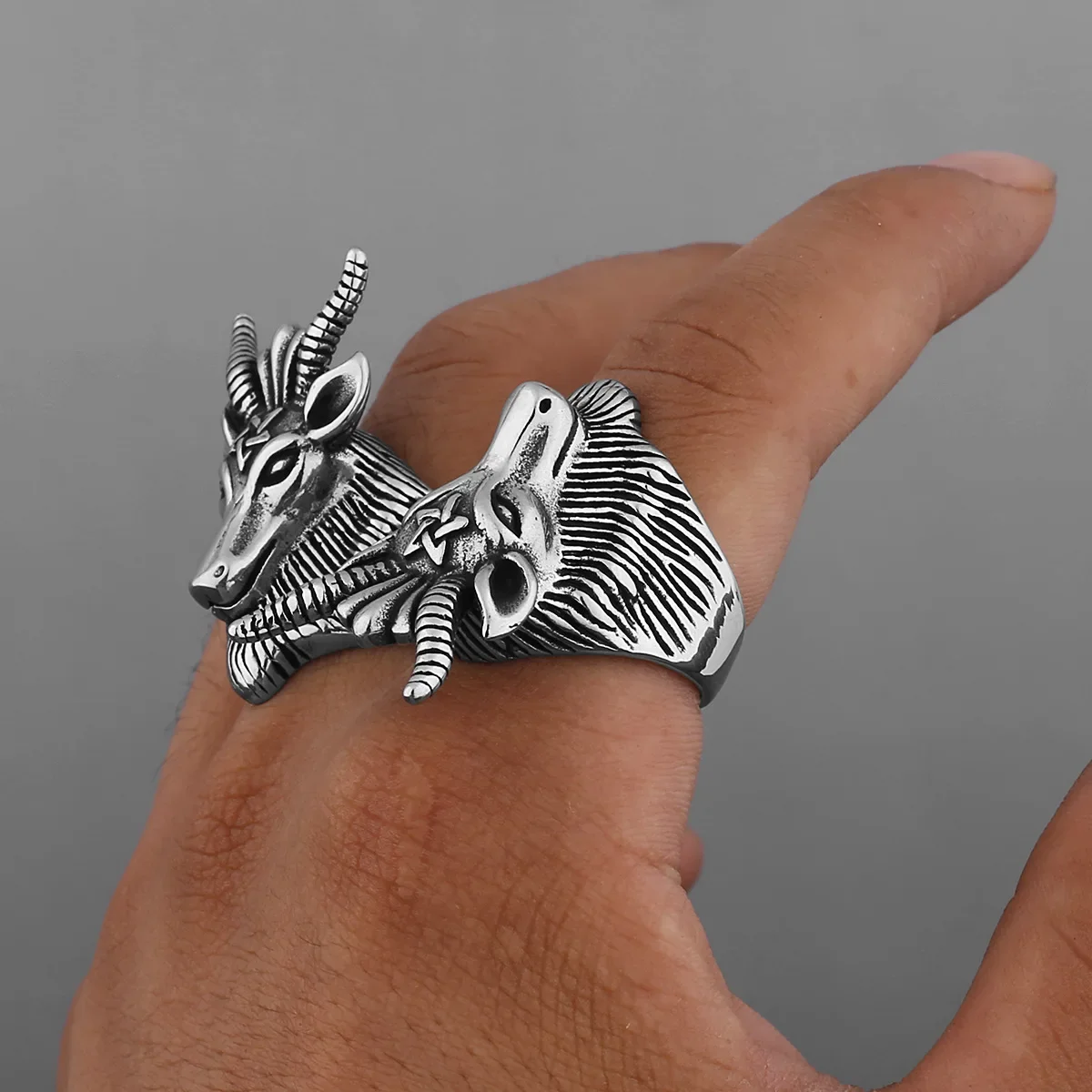 

Animal Ring for Men's Stainless Steel, Hexagram Satan Ram Head Men Rings Size 8-14